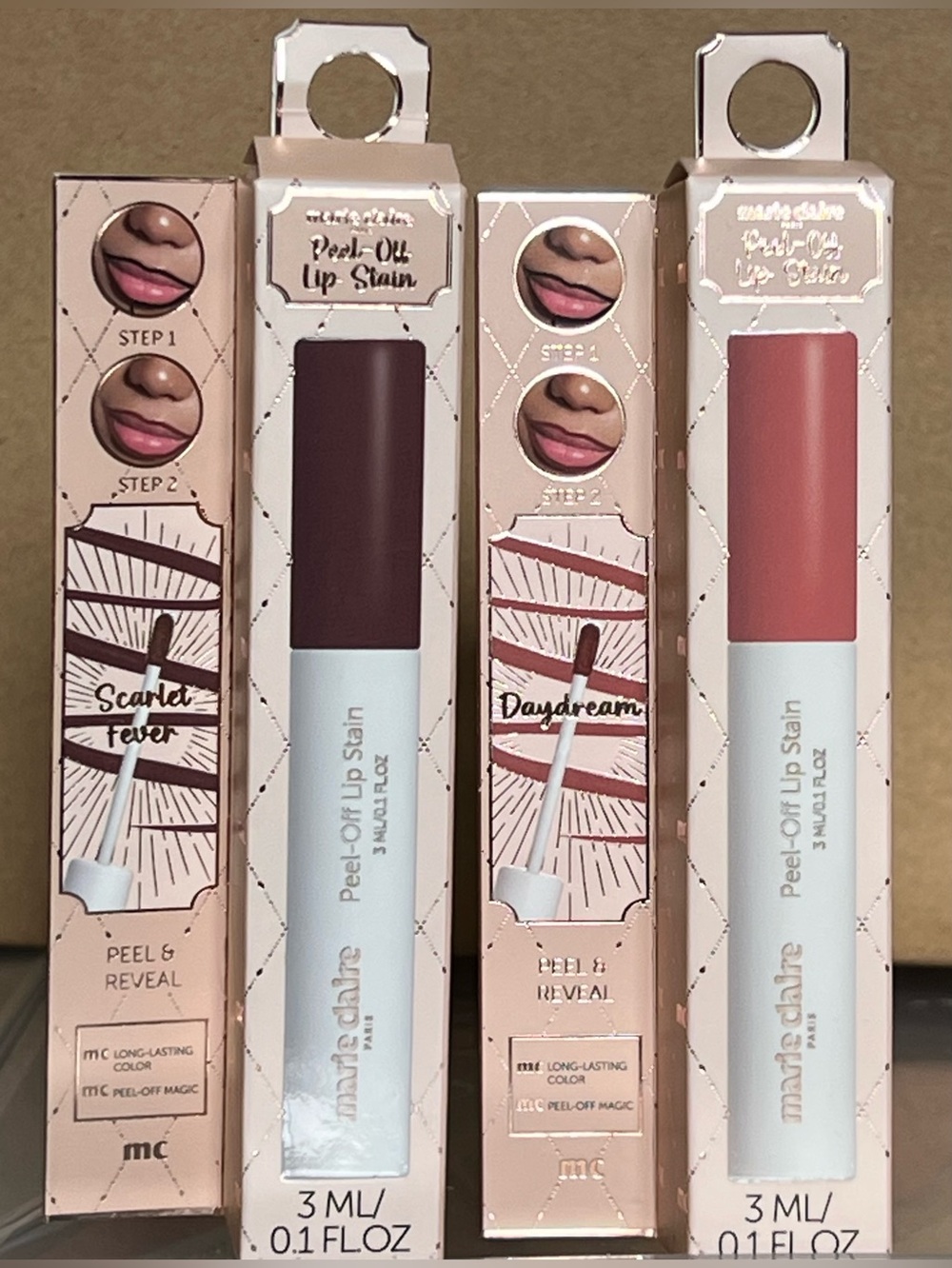 Marie Claire Peel-Off Lip Stain - Daydream/ Scarlet Fever.